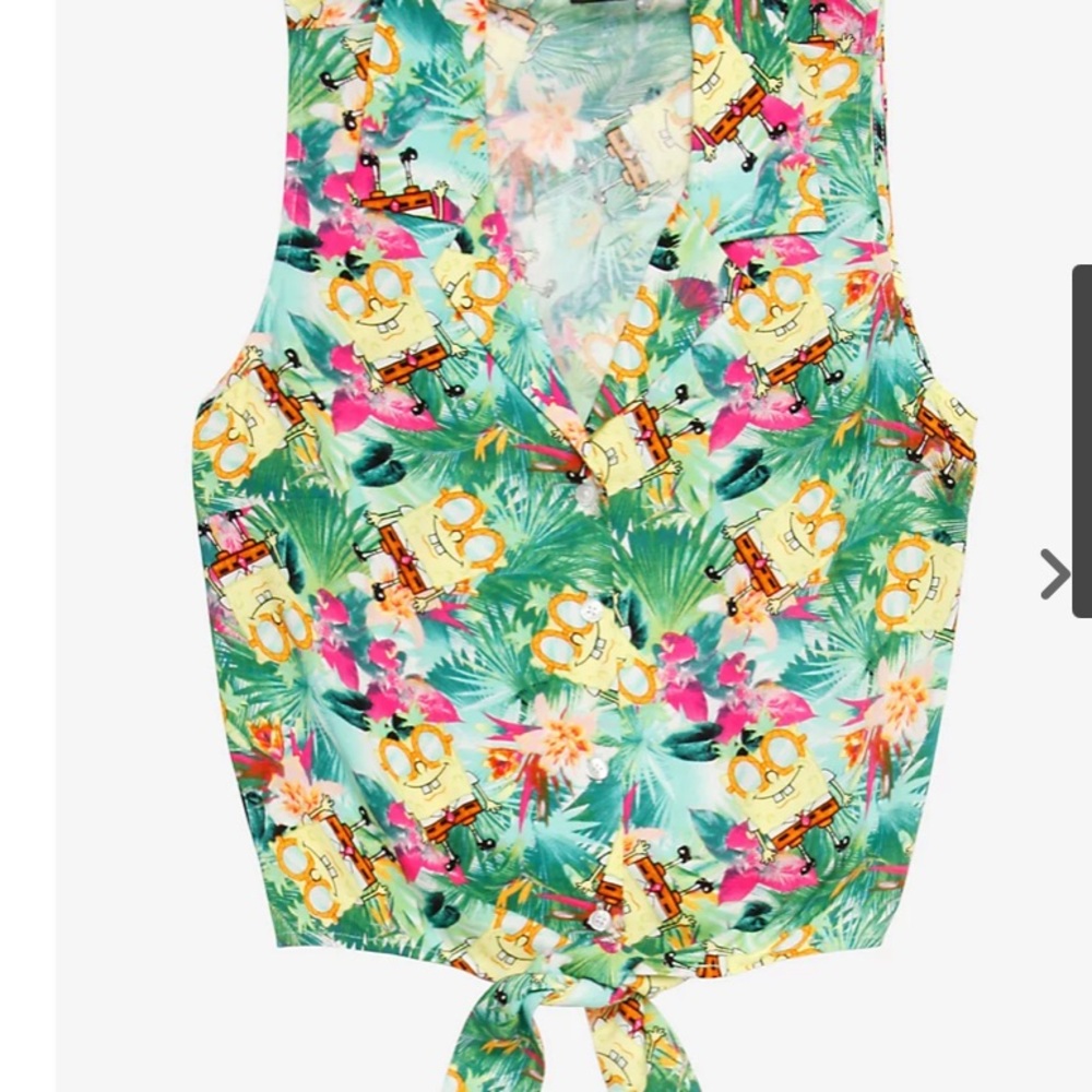 SpongeBob SquarePants Tropical Tie-Front Girls Woven Tank‎ Top Hot Topic